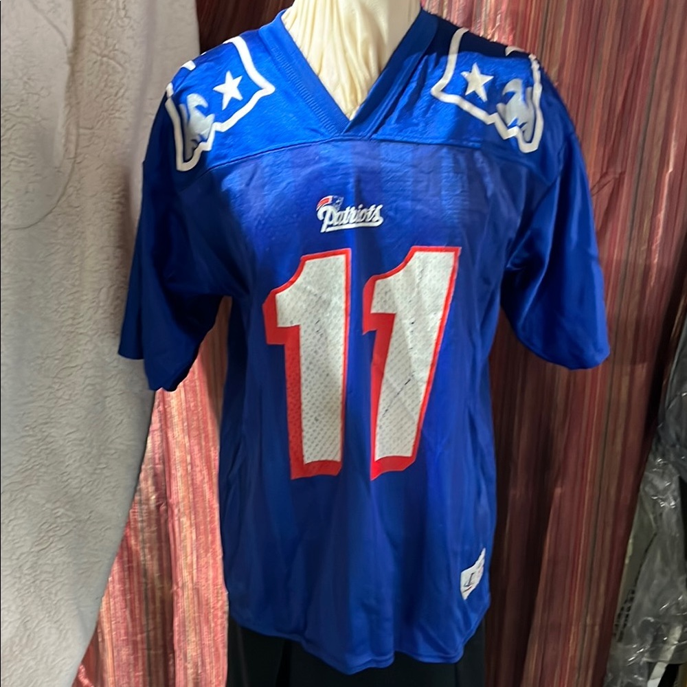 Blue Jersey with Red and White Accents